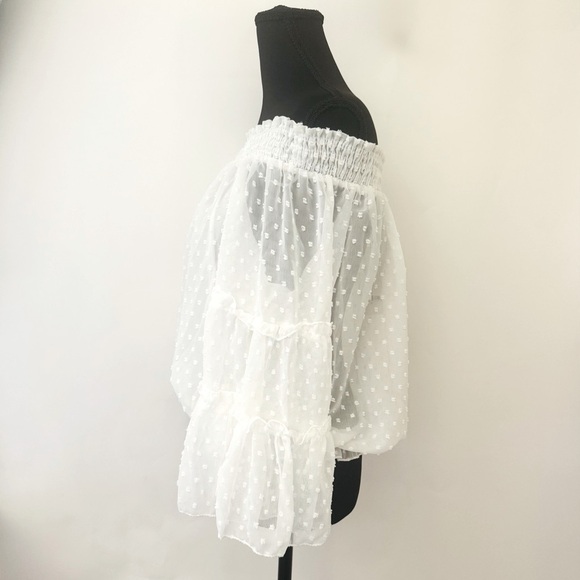 HL Affair Off the Shoulder Boho Peasant Blouson Top, White, Size M, NWT - Picture 3 of 11